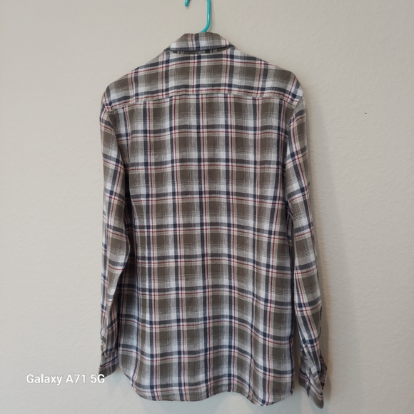 Massimo Dutti 100% Linen Gray Plaid Mens Button Down Shirt Sz M - Picture 3 of 17